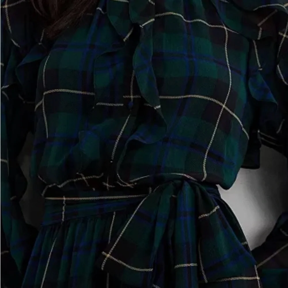 Ralph Lauren Dark Green Plaid Long Sleeve Georgette dress NWT - Picture 6 of 9